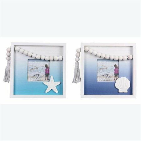 YOUNGS 4 x 4 in. Wood Coastal Ombre Picture Frame with Blessing Beads, 2 Assorted Color 62200
